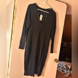Black Lace-Up Sweater Dress